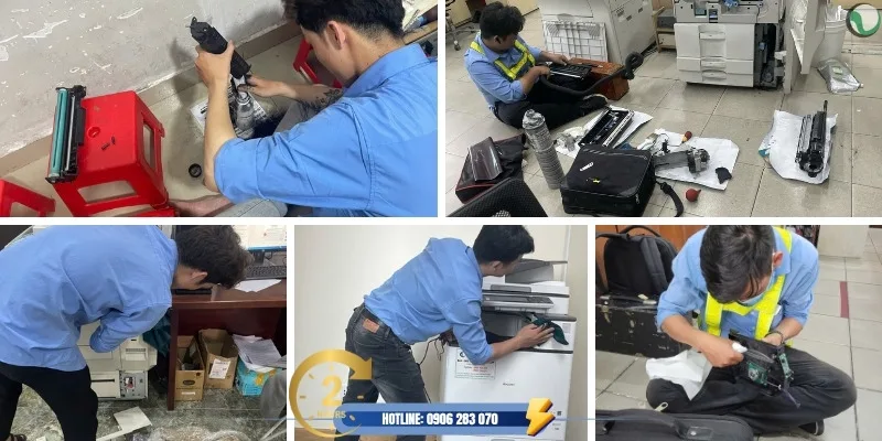 Kỹ thuật viên Chí Vinh đến bảo trì, sửa chữa máy photocopy tận nơi cho khách hàng. Nhờ đội ngũ kỹ thuật dày dạn và chuyên nghiệp.