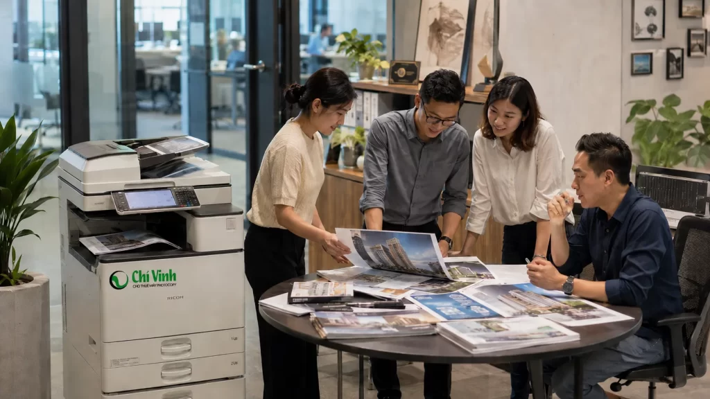 Cho thuê máy Photocopy màu TPHCM – In A3 chất lượng cao, trọn gói từ 1.599.000đ Văn phòng sử dụng máy photocopy màu cho tài liệu marketing và thiết kế